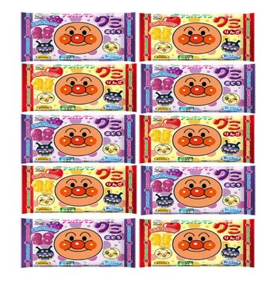 Konbini Japan - Anpanman Gummy Candy - Pack of 10, Japanese Sweets Gummies, Grape and Apple Dagashi Snacks, 8.8 Ounce