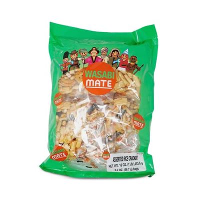 Shirakiku Japanese Assorted Rice Cracker Wasabi Mate - Oriental Asian Arare Rice Crackers Snacks | Glutinous Rice, Soy Sauce, and Seaweed | Wasabi Flavor, 16 Oz - (Pack of 1)
