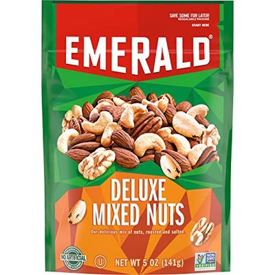 Emerald Nuts Deluxe Mixed Nuts (1-Pack), Features Roasted and Salted Nuts, Including Almonds, Cashews, Walnuts, Brazil Nuts and Pecans, 5oz Resealable Bag