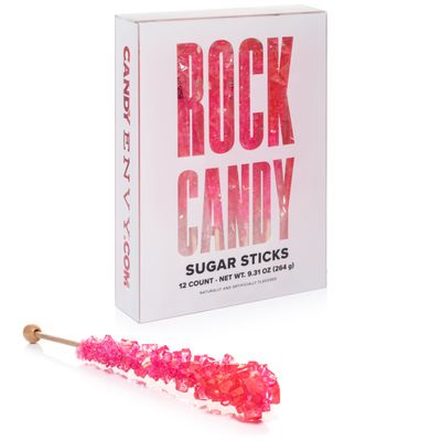 Candy Envy - Pink Rock Candy Sugar Sticks - Cherry Flavored - 12 Indiv. Wrapped - Pink Candy For Candy Buffet