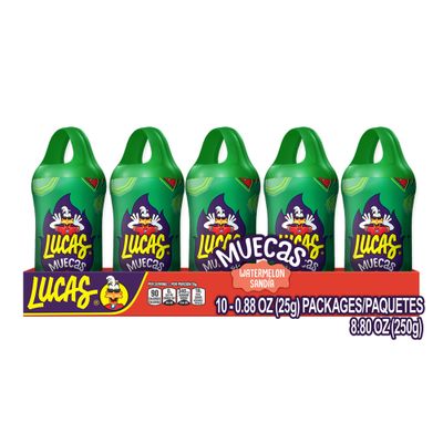 Lucas Muecas Lollipop Watermelon Flavor Candy, 0.96oz - 10 Pieces Pack for Treats, Snack, Parties, Piatas