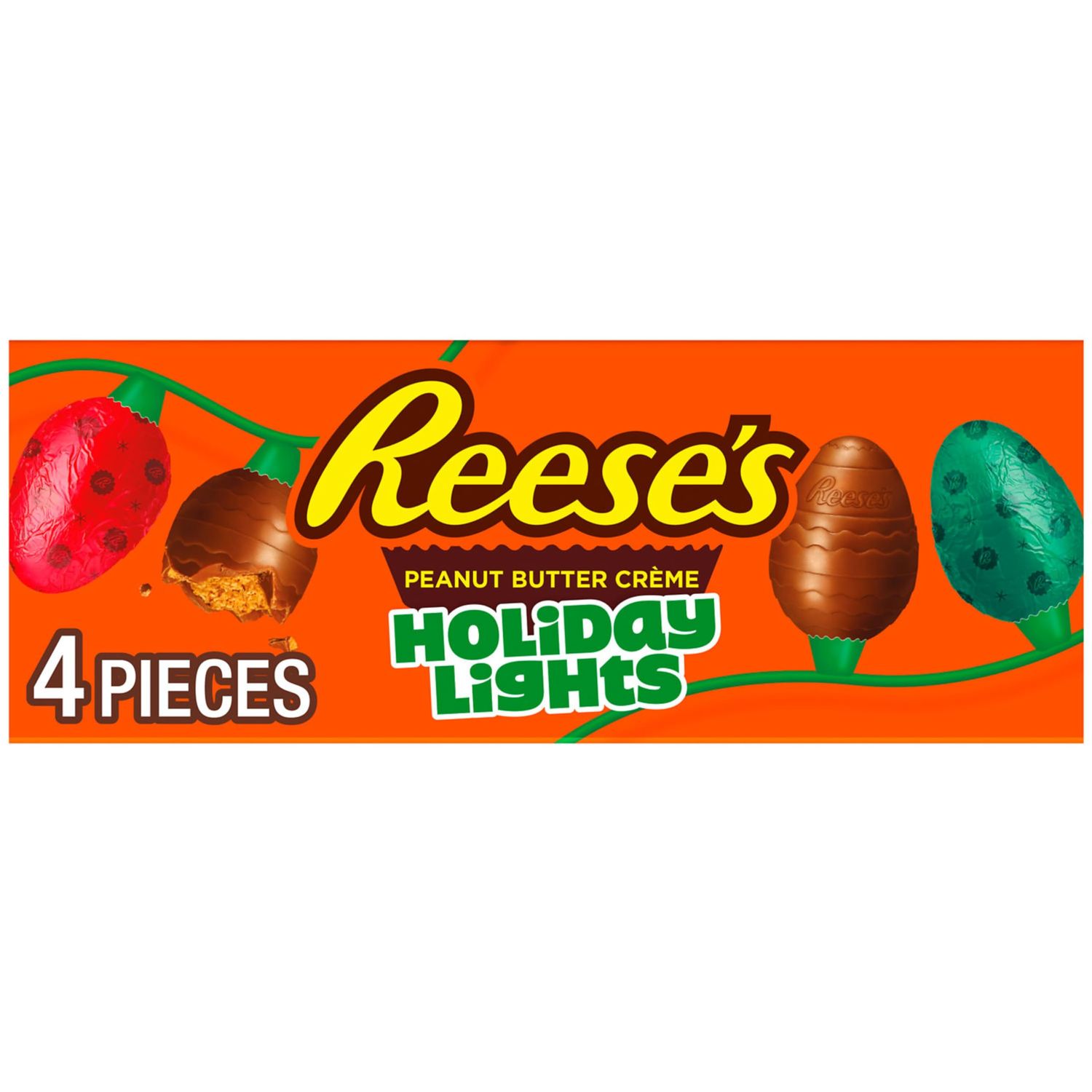REESE'S Milk Chocolate Peanut Butter Creme Holiday Lights, Christmas Candy Box, 4.8 oz (4 Pieces)