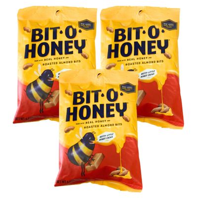 Sweet Roasted Almond Candy Bundle. Includes Three 4.2 Oz each pack of Bit Oh Honey Snacks. Made with Real Honey Comb and Quality Roasted Almond. For Office, Picnics, and More Comes with a GFMH Box