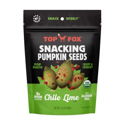 Top Fox Snacks - Organic Pop-Roasted Pumpkin Seeds | Healthy Protein Snacks - Gluten Free - Keto and Vegan Friendly (Chile Lime, 3.5 oz - 2 Pack)