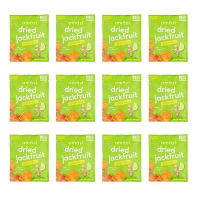 Amzi Foods  Ginger Lime Dried Jackfruit (12 Pack)  All Natural Mini Travel Snacks  Gluten Free Healthy Dried Fruit Snacks