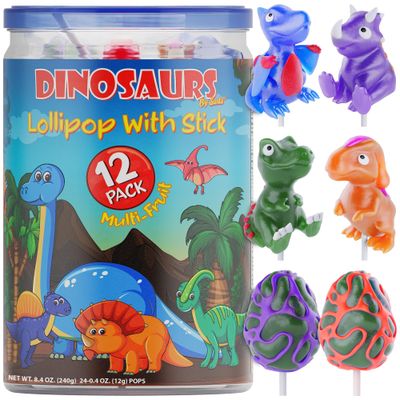 Dinosaur Lollipops 12pk- Dinosaur Candy For Dinosaur Party Favors - Dinosaur Suckers &amp; Dino Candy - Dinosaur Shaped Candy For Dino Party Favors - Dinosaur Birthday Decorations - Dinosaur Snacks