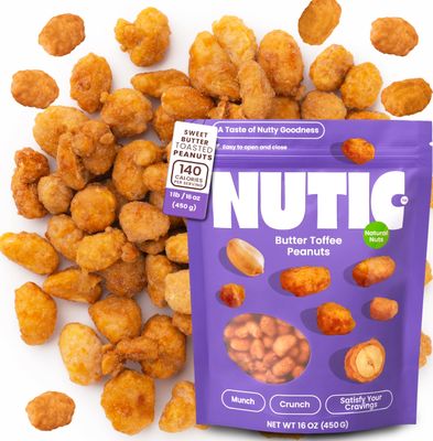 Nutic Gourmet Butter Toffee Peanuts - 1 lbs of Crunchy, Candied Peanuts for Snacking - Sweet &amp; Toasted Nut Mix with a Butter Flavor - Ideal for Health-Conscious Snackers &amp; Holiday Gift Giving