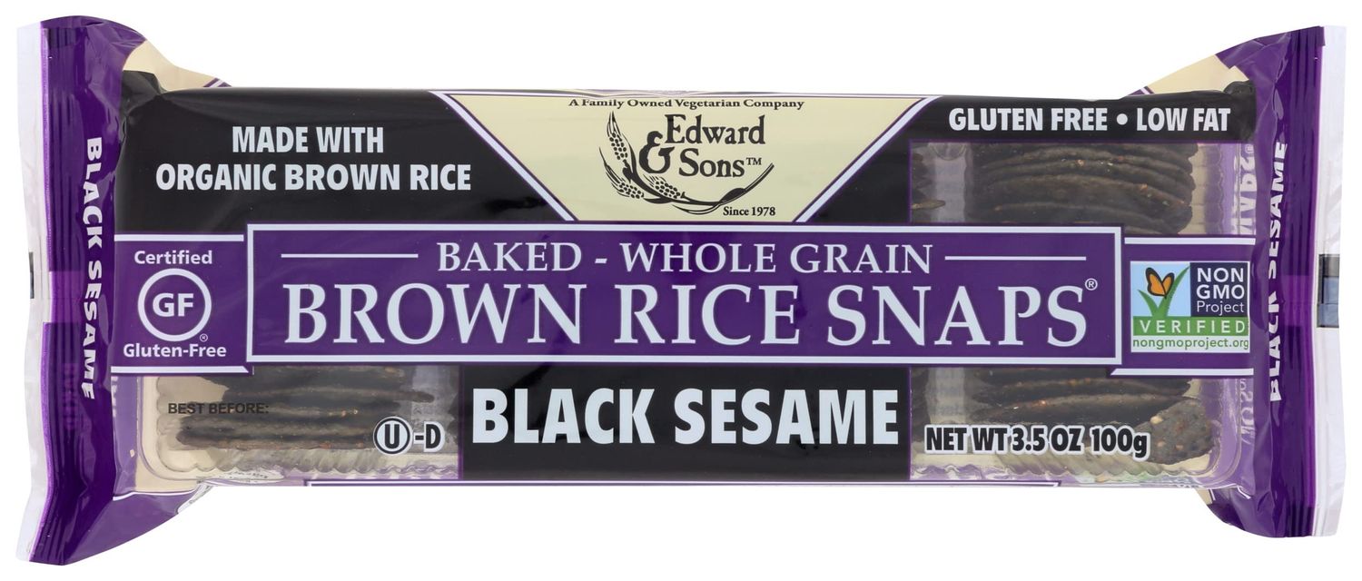 Edward &amp; Sons, Brown Rice Snaps, Black Sesame Flavor, Organic, 3.5 oz
