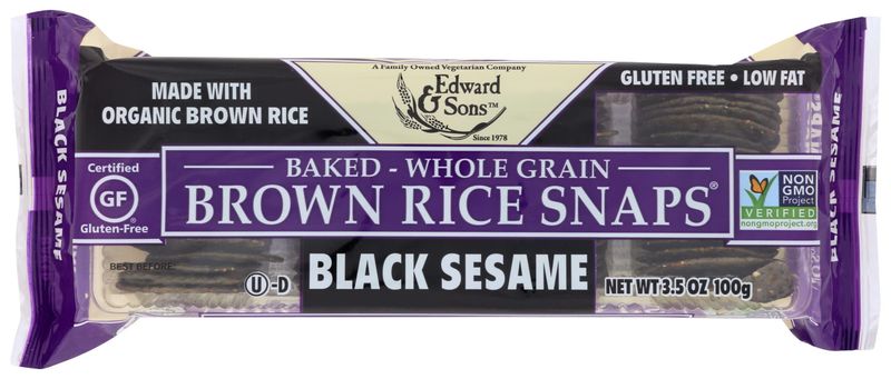 Edward &amp; Sons, Brown Rice Snaps, Black Sesame Flavor, Organic, 3.5 oz
