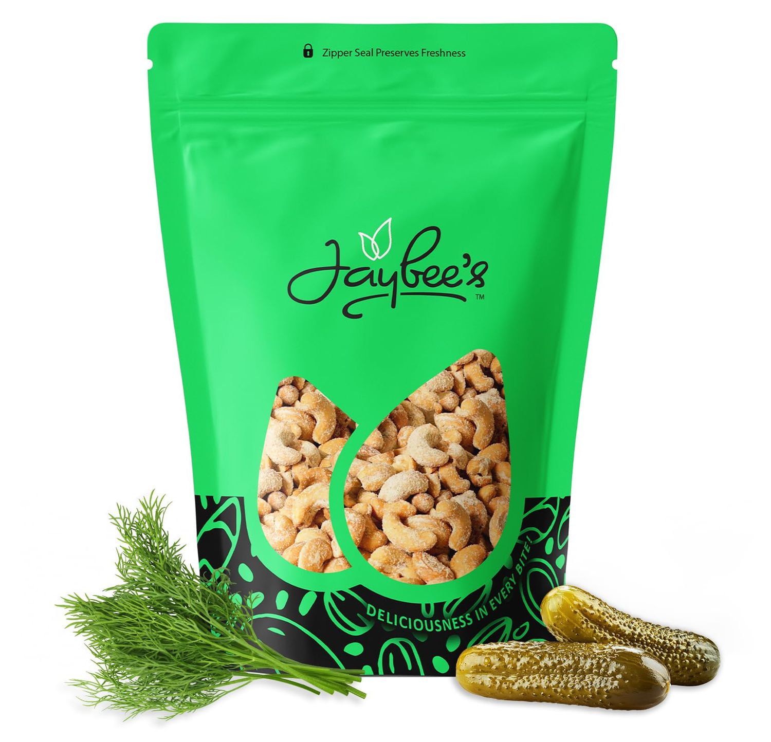 Dill Pickle Cashews 2 Pounds Resealable Pouch | Gourmet Roasted Cashews - Tangy, Savory, and Crunchy Snack - High-Protein, Vegan Friendly - Perfect for Snacking, Gifting, and Meal Prep | Jaybee&#39;s Nuts