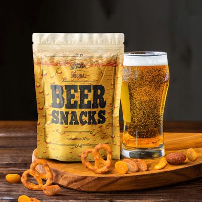 Beer Snacks Nuts Bar Mix - Gourmet Snack for Beer Lovers - Mix of Smoked Almonds, Pretzels, Honey Roasted Peanuts, Spicy Peanuts, and Toffee Peanuts Pub Mix