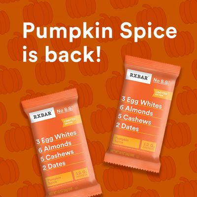 RXBAR Protein Bars, Protein Snack, Snack Bars, Pumpkin Spice, 22oz Box (12 Bars)