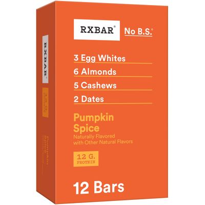 RXBAR Protein Bars, Protein Snack, Snack Bars, Pumpkin Spice, 22oz Box (12 Bars)