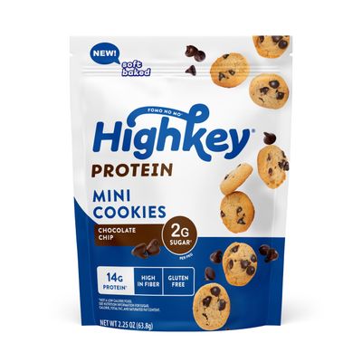 HighKey Mini Chocolate Chip Cookies, Soft Baked, Gluten Free, Keto Snack, Zero Added Sugar, 2.25 oz Bags (Pack of 6)