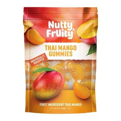 Nutty &amp; Fruity Individually Wrapped Thai Mango Gummies, 18oz Total, Gluten Free, Vegan, Made with Real Fruit