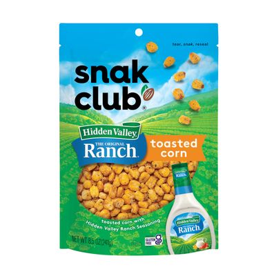 Snak Club Toasted Corn with Hidden Valley Ranch Seasoning, Roasted and Salted Corn Nuggets, Gluten-Free and Kosher Snack, 8.5 oz Resealable Bag