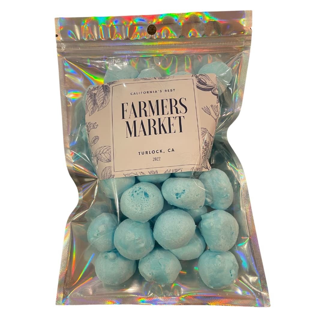 Farmers Market Freeze Dried Blue Raspberry Taffy - Airy Crunchy Snack, Perfect Daily Treat, Shareable Pack - Long Life Candy With Mylar Bag Packaging, Stays Fresh
