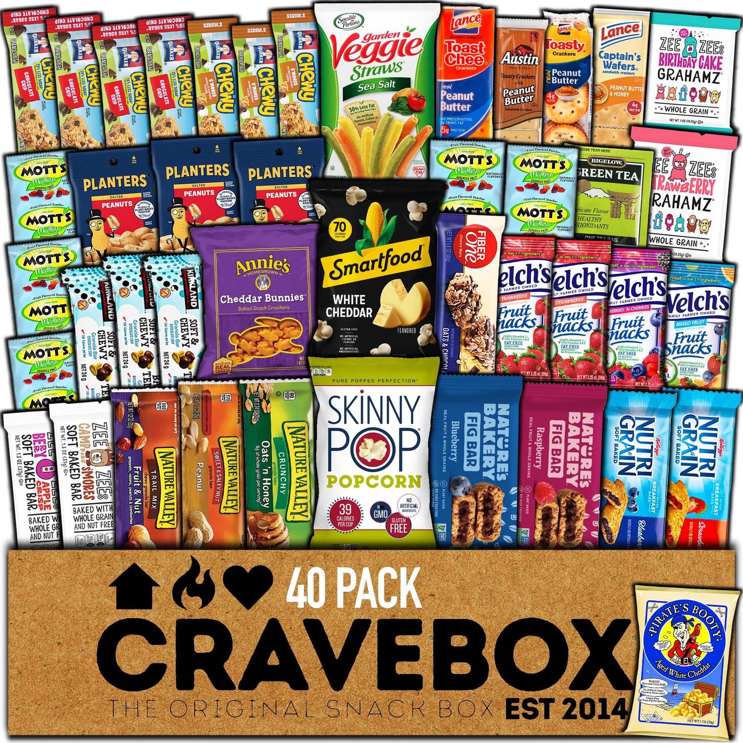 CRAVEBOX Healthy Snacks for Adults (40 count) Variety Snack Pack - Valentines Day - College Back to School