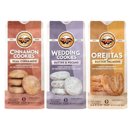 Mexican Cookie Variety Pack (Pack of 3), Cinnamon Cookies, Mexican Wedding Cookies, Orejitas by La Monarca Bakery