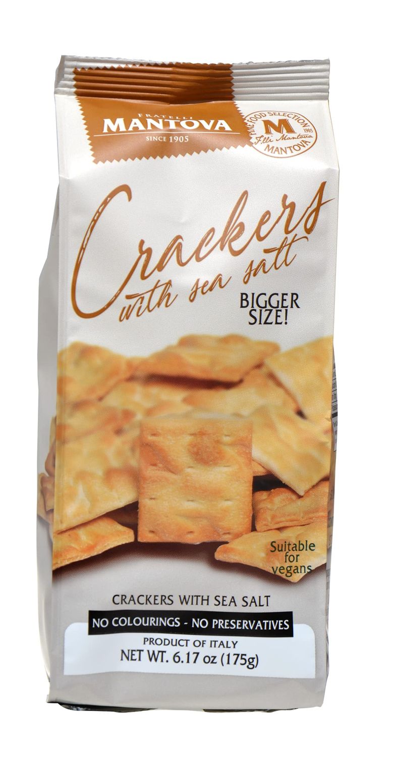 Mantova Crackers with Sea Salt, 6.17 oz. (Pack of 2), Product of Italy, Traditional, Oven-Baked Crackers, All-Natural, Vegan-Friendly, No Artificial Coloring, Flavoring or Preservatives