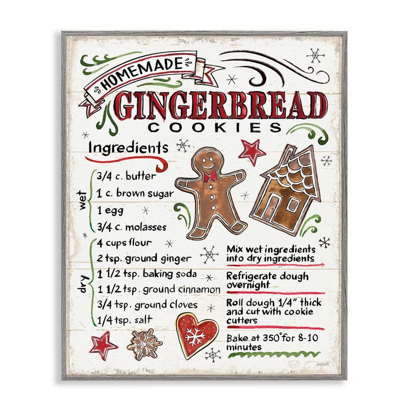 Stupell Industries Homemade Gingerbread Cookies Holiday Cooking Instructions, Designed by Anne Tavoletti Gray Framed Wall Art, 11x14, Off- White