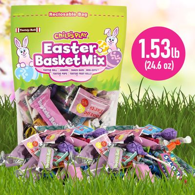 Tootsie Roll Childs Play Easter Candy Bulk Individually Wrapped Easter Basket Mix for Kids - Tootsie Fruit Rolls Snack Bars for Easter Basket Stuffers, Party Favors & Birthdays - Resealable Bag 24.6oz