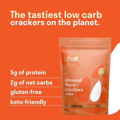 Cheddar Almond Flour Crackers by Real Phat Foods - Low Carb, Gluten-Free Keto Snack - Pack of 3 (Cheddar)