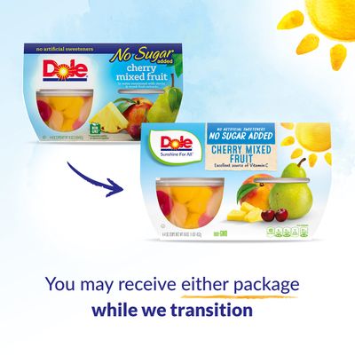 Dole Fruit Bowls No Sugar Added Snacks, Cherry Mixed Fruit 4oz 24 Cups, Gluten &amp; Dairy Free, Bulk Lunch Snacks for Kids &amp; Adults