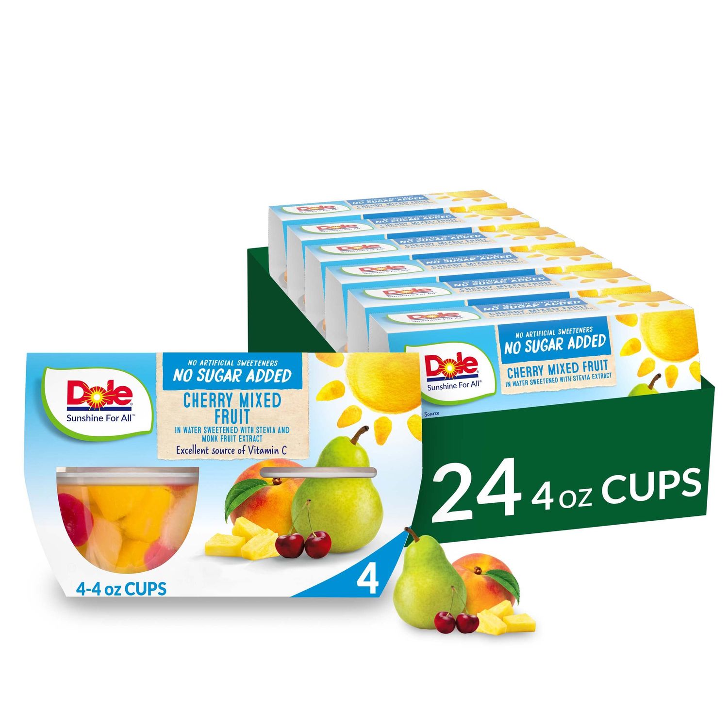 Dole Fruit Bowls No Sugar Added Snacks, Cherry Mixed Fruit 4oz 24 Cups, Gluten &amp; Dairy Free, Bulk Lunch Snacks for Kids &amp; Adults