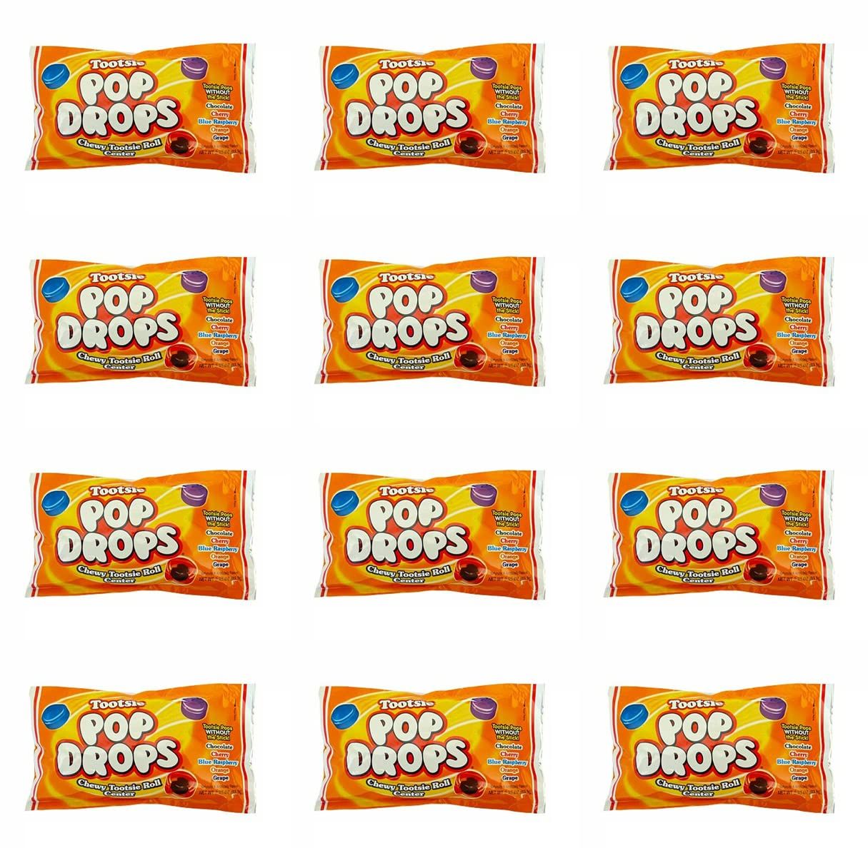 Pop Drops Candy Lollipop Suckers Without The Stick In Classic Assorted Fruit Flavors Bulk Value Pack In Resealable Bag - 12 Count of Individually Wrapped 2.25 oz Packs (1.68 lbs)