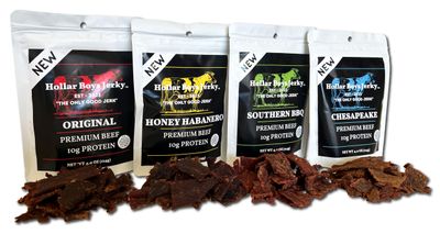 Hollar Boys Snacks Beef Jerky Variety Pack Sampler, Original, Honey Habanero, Southern BBQ &amp; Chesapeake Flavors 4-Pack of 4oz Bags - 1 Pound Total