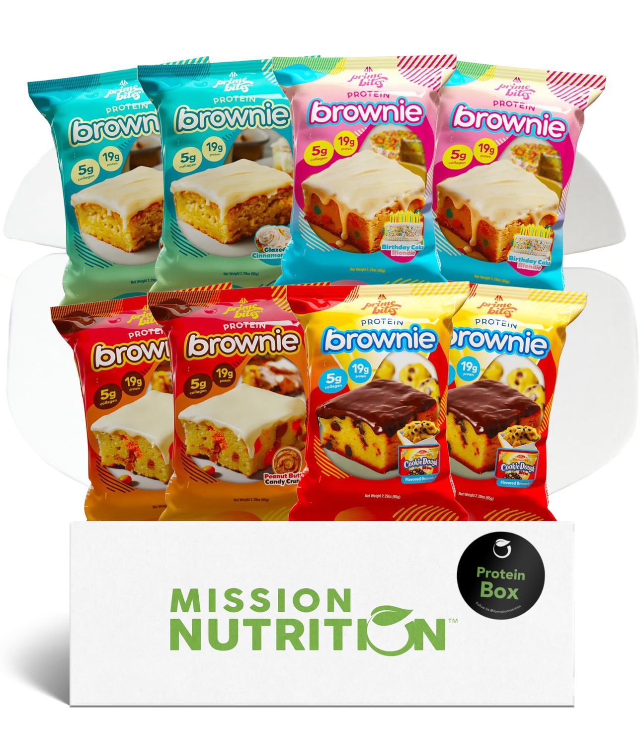 Prime Bites Protein Brownies Variety Pack Blondies - High Protein (19g), Collagen &amp; Whey Protein, Low Sugar - 8 Count Snack &amp; Gift Box