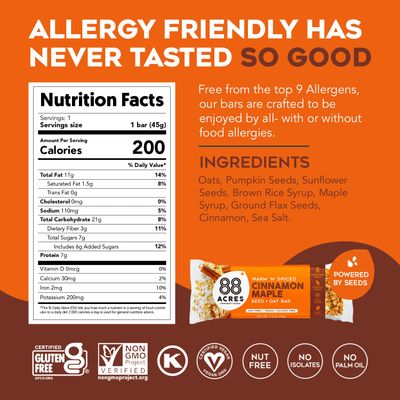 88 ACRES Cinnamon &amp; Oats Seed Bar, 1.6 OZ