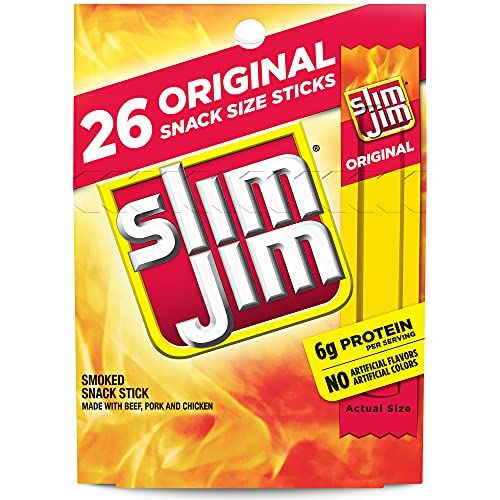 Slim Jim Smoked Meat Sticks, Original Flavor, 6g Protein Per Serving, Snack Size, 0.28 oz. (26 Count)