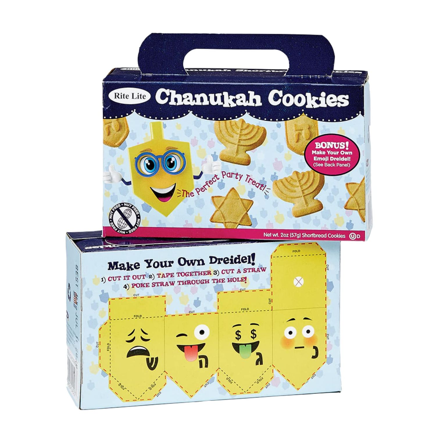 Rite Lite Chanukah Shortbread Cookies - 2oz (1 Box Only) - Perfect Hanukkah Gift Cookies Shaped Like Dreidels, Menorahs, and The Star of David Hanukkah Cookies