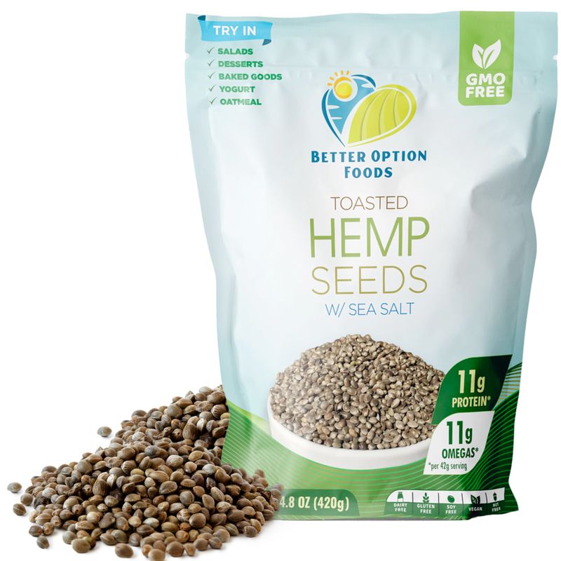 Toasted Hemp Seeds with Sea Salt - Non GMO, Soy &amp; Gluten Free Plant Based Protein Snacks - Paleo, Vegan, Keto Friendly - For Cereal, Yogurt, Ice Cream, Oatmeal, &amp; Salads - Better Option Foods, 420g