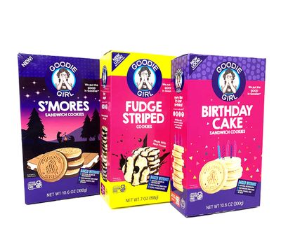 Goodie Girl Gluten Free Cookies 3 Variety Bundle, Birthday Cake, S&#39;Mores &amp; Fudge Striped Cookies,(Pack of 3) Certified Gluten Free, Peanut Free, Egg Free and Kosher