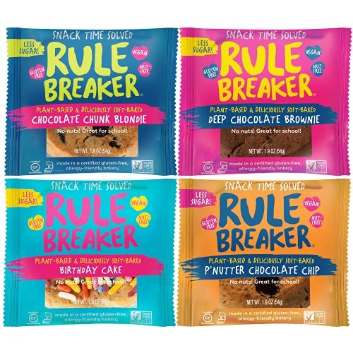 Rule Breaker Snacks Flavor Variety Pack 4-Pack | Vegan, Gluten-Free, Allergen-Free | Great for School, Office, Pantry | 4 Individually Wrapped 1.9-oz