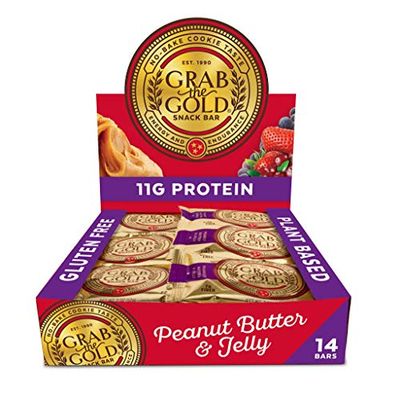 GRAB THE GOLD Snack Bars, Peanut Butter &amp; Jelly (14 Bars - Amazon Exclusive) 11g Plant-Based Protein, Made wOrganic Oats &amp; Cranberries, Whole Food Bars, Gluten Free - Vegan - High Fiber - Dairy Free