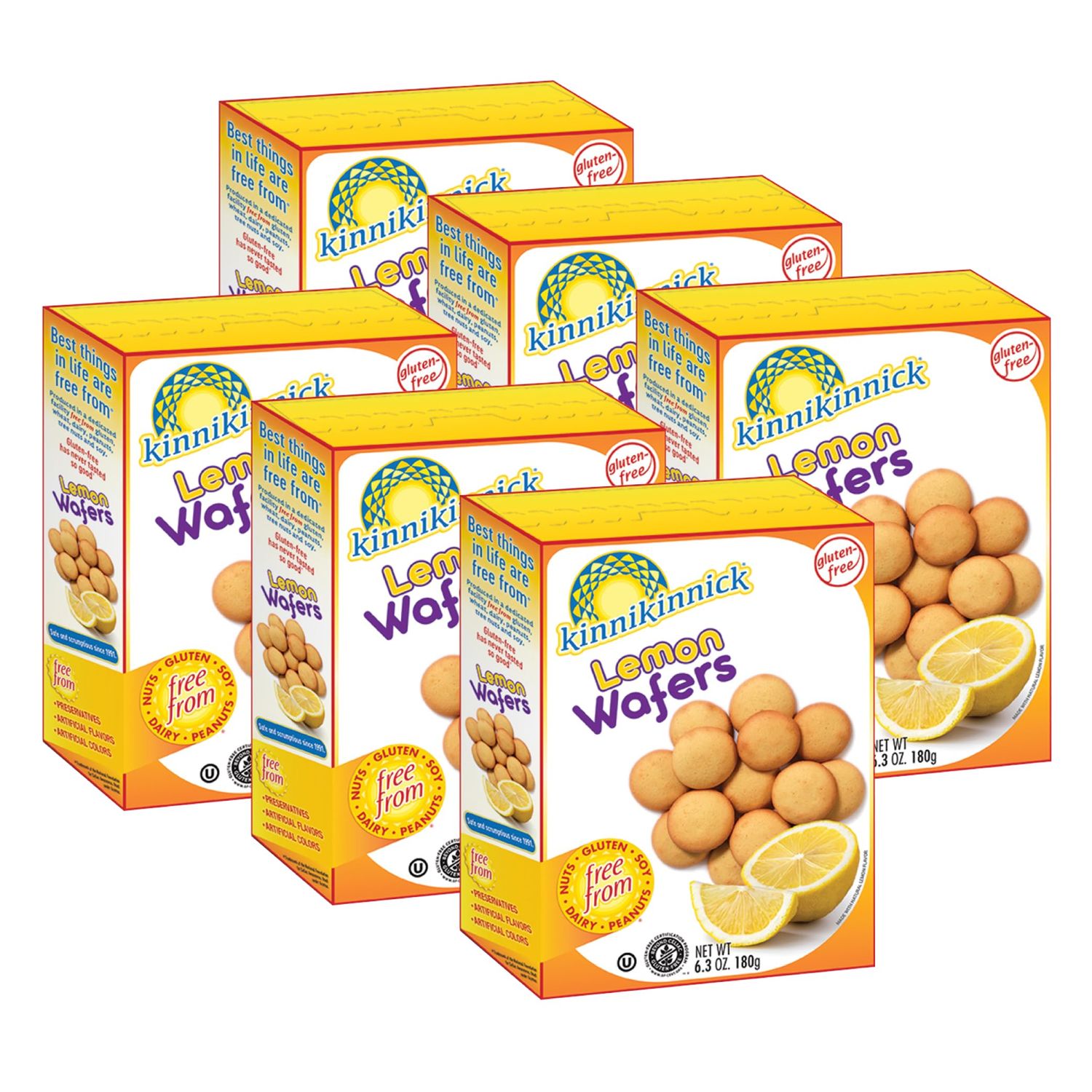 Kinnikinnick - Lemon Wafers - Gluten Free, Allergy Friendly Cookies - 6.3 oz. Boxes - 6 Pack