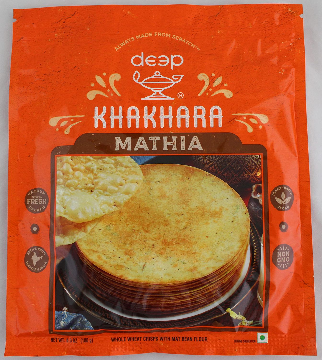 Deep Mathiya Khakhara - 6.3 oz | 100% Natural Ingredient | Thin &amp; Crispy | Traditional Gujrati Indian Ready to Eat Snacks | Tasteful &amp; Healthy | Hygienically Vacuum Packed | Serve with Tea &amp; Coffee