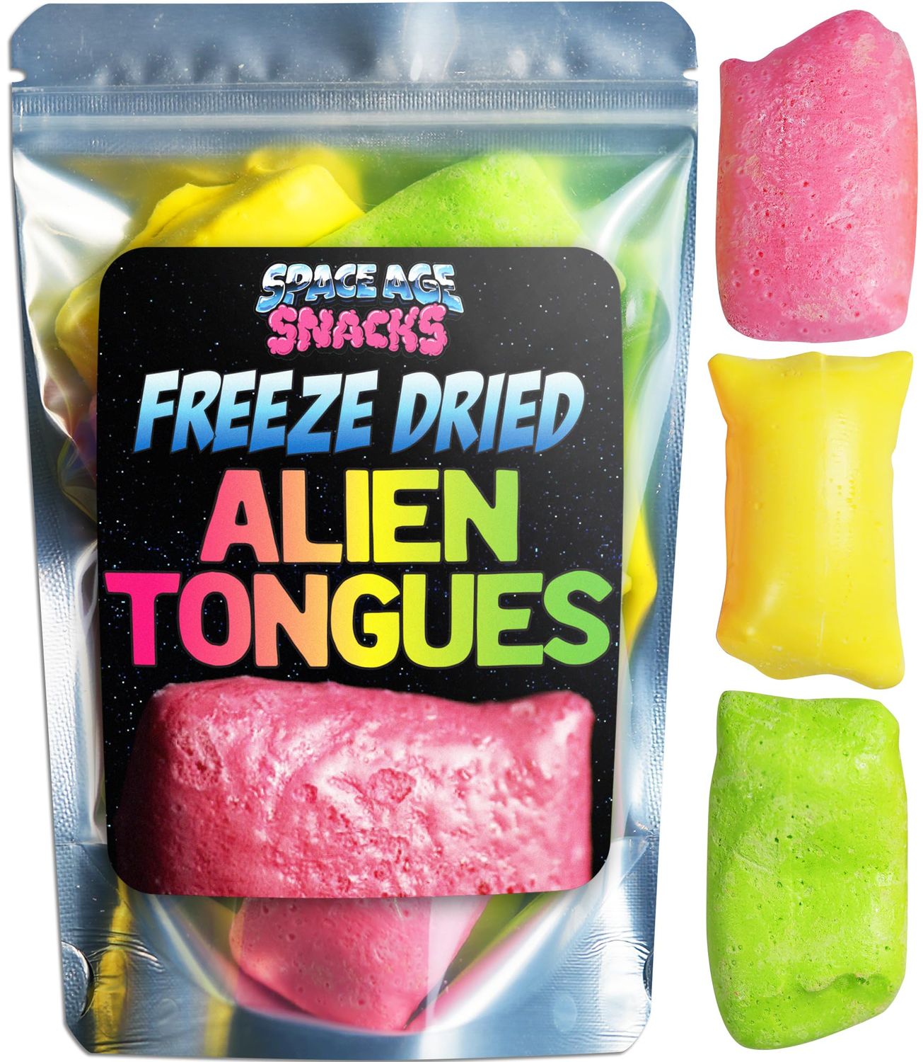 Premium Freeze Dried Taffy Candy - Alien Tongues Crunchy Freeze Dried Candy Shipped in Spaceship Box for Extra Protection - with Fun Stickers - Freeze Dry Candy for All Ages (4 Ounce)