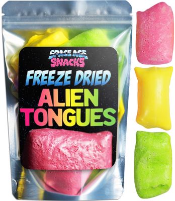 Premium Freeze Dried Taffy Candy - Alien Tongues Crunchy Freeze Dried Candy Shipped in Spaceship Box for Extra Protection - with Fun Stickers - Freeze Dry Candy for All Ages (4 Ounce)