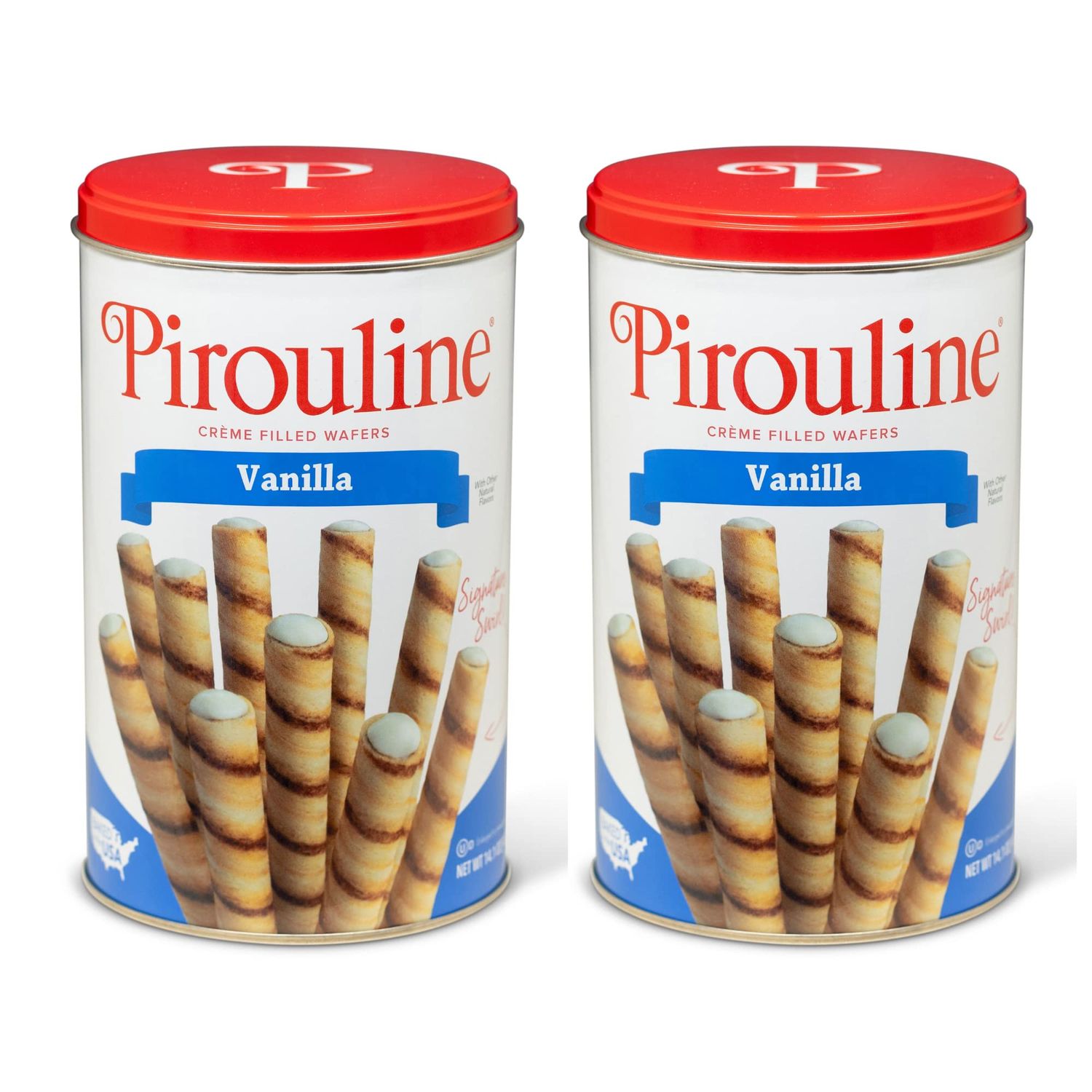 Pirouline Rolled Wafers - Vanilla - Rolled Wafer Sticks, CrÃƒÂ¨me Filled Wafers, Rolled Cookies for Coffee, Tea, Ice Cream, Snacks, Parties, Gifts, and More - 14.1oz Tin 2pk
