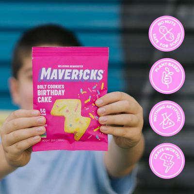 Mavericks Birthday Cake Bolt Cookies - Vegan Birthday Cake Confetti Cookies, Birthday Cake Cookies, Egg Free, Dairy Free, Nut Free, Vegan-Friendly Dessert for Kids - 6 Boxes (48 Pouches)