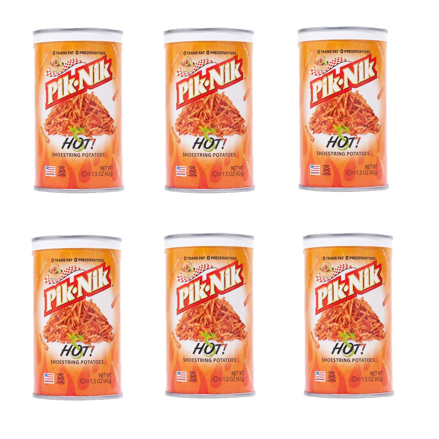 Picnic Foods Shoestring Potato Crisps - Hot Fries - Pack of 6 - Delicious Shoestring Potato Snacks - Great for Snacking or for Lunches - Share with Friends and Family