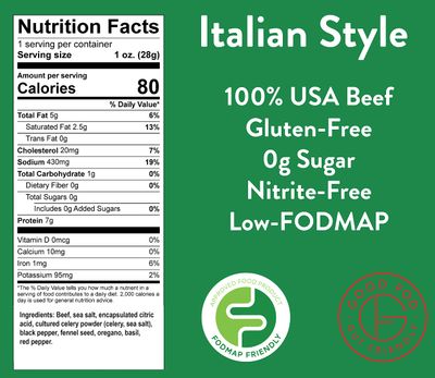 Good Fod Foods Italian Style Meat Sticks - Low FODMAP Snacks for a Healthy Gut, Zero Sugar Jerky Sticks, Keto Friendly, Gluten-Free Beef Sticks 1 Ounce (12 Pack)
