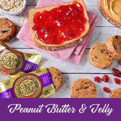 GRAB THE GOLD Snack Bars, Peanut Butter & Jelly (14 Bars - Amazon Exclusive) 11g Plant-Based Protein, Made wOrganic Oats & Cranberries, Whole Food Bars, Gluten Free - Vegan - High Fiber - Dairy Free