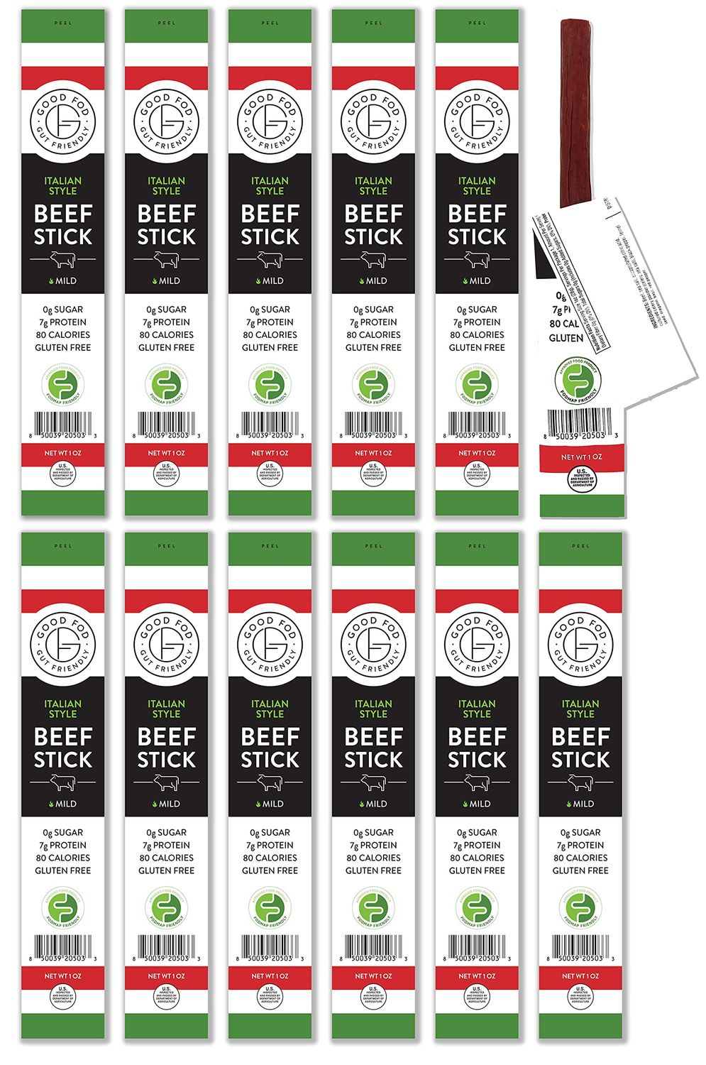 Good Fod Foods Italian Style Meat Sticks - Low FODMAP Snacks for a Healthy Gut, Zero Sugar Jerky Sticks, Keto Friendly, Gluten-Free Beef Sticks 1 Ounce (12 Pack)
