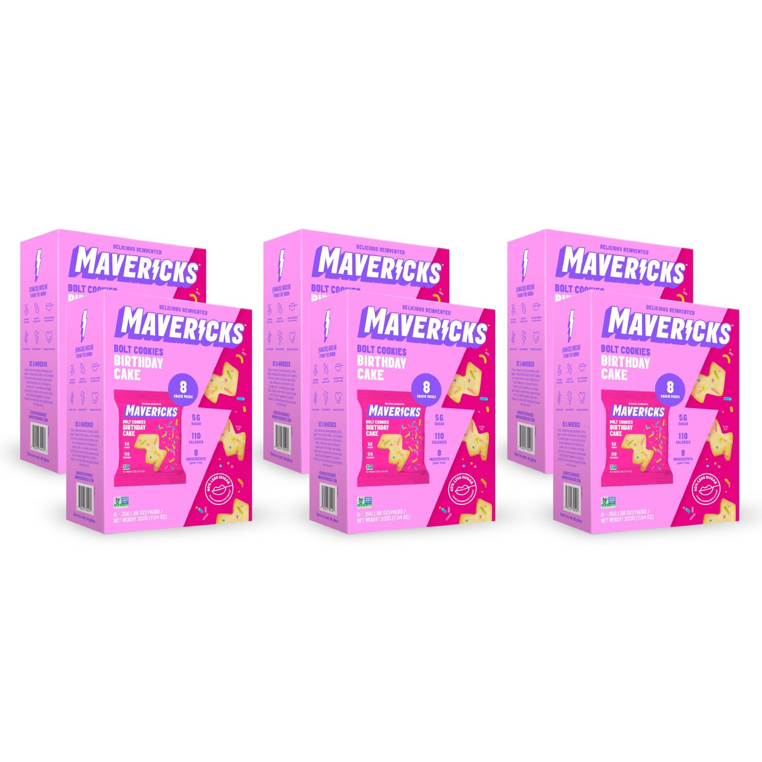 Mavericks Birthday Cake Bolt Cookies - Vegan Birthday Cake Confetti Cookies, Birthday Cake Cookies, Egg Free, Dairy Free, Nut Free, Vegan-Friendly Dessert for Kids - 6 Boxes (48 Pouches)